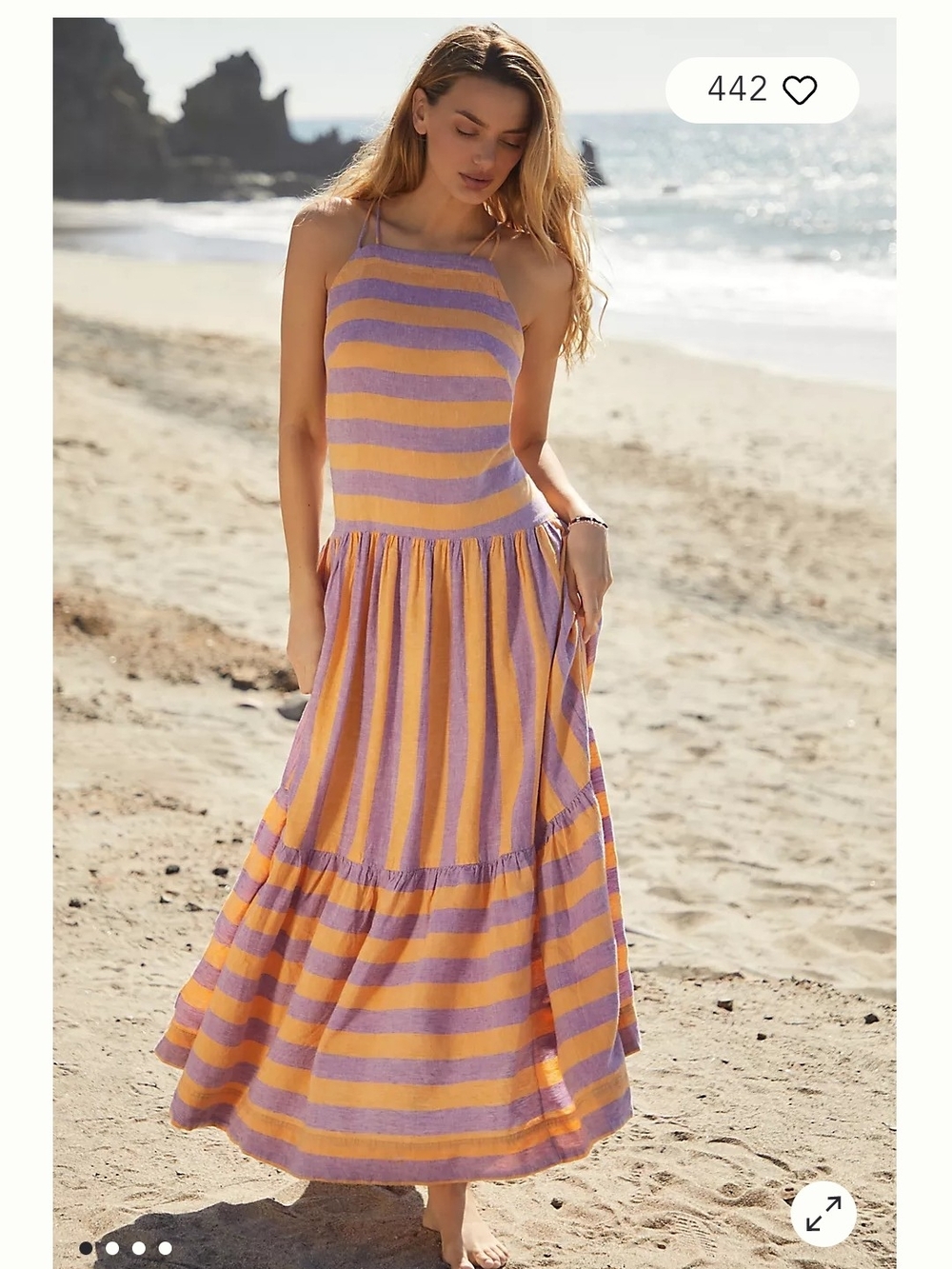 Anthropologie Lavender and Orange Striped Tiered Maxi Dress